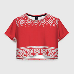 Футболка 3D укороченная женская Зимний лес, цвет: 3D-принт