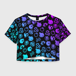 Футболка 3D укороченная женская 7 СМЕРТНЫХ ГРЕХОВ НЕОН ЭМБЛЕМЫ, цвет: 3D-принт