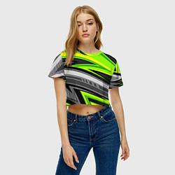 Футболка 3D укороченная женская Зеленые линии, цвет: 3D-принт — фото 2