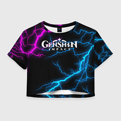 Футболка 3D укороченная женская GENSHIN IMPACT NEON FLASH НЕОНОВЫЕ РАЗРЯДЫ МОЛНИЙ, цвет: 3D-принт