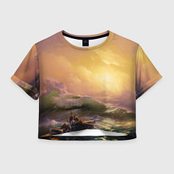 Футболка 3D укороченная женская Шторм в море девятый вал, цвет: 3D-принт