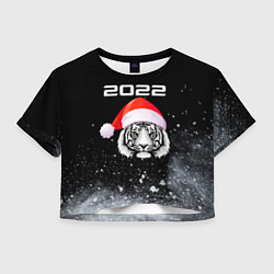 Футболка 3D укороченная женская Новогодний тигр 2022, цвет: 3D-принт