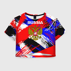 Футболка 3D укороченная женская Russia Геометрия патриотизм, цвет: 3D-принт