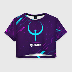Футболка 3D укороченная женская Символ Quake в неоновых цветах на темном фоне, цвет: 3D-принт