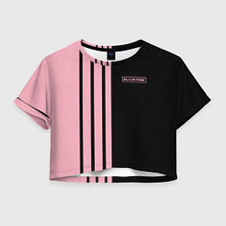 Футболка 3D укороченная женская BLACKPINK HALF BLACK-PINK MINI LOGO, цвет: 3D-принт