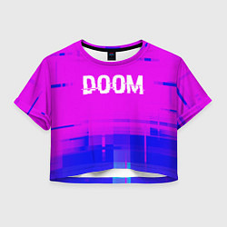 Футболка 3D укороченная женская Doom Glitch Text Effect, цвет: 3D-принт