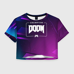 Футболка 3D укороченная женская Doom Gaming Champion: рамка с лого и джойстиком на, цвет: 3D-принт