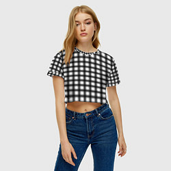 Футболка 3D укороченная женская Black and white trendy checkered pattern, цвет: 3D-принт — фото 2