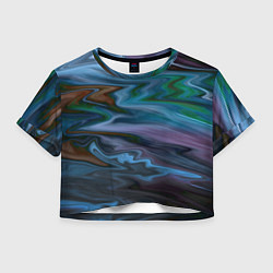 Футболка 3D укороченная женская Сине-зеленый абстрактный размытый узор, цвет: 3D-принт