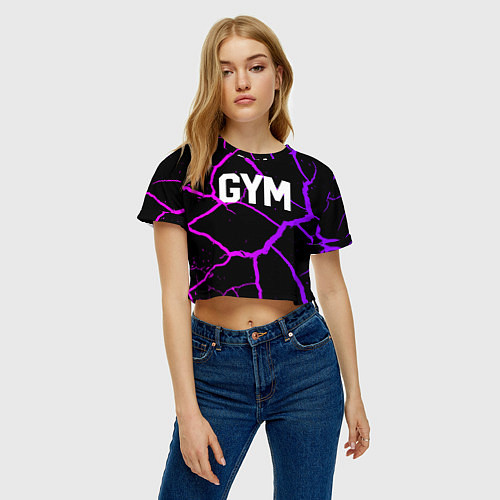 Женский топ Gym - Трещины неоновые / 3D-принт – фото 3
