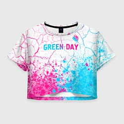 Футболка 3D укороченная женская Green Day neon gradient style: символ сверху, цвет: 3D-принт