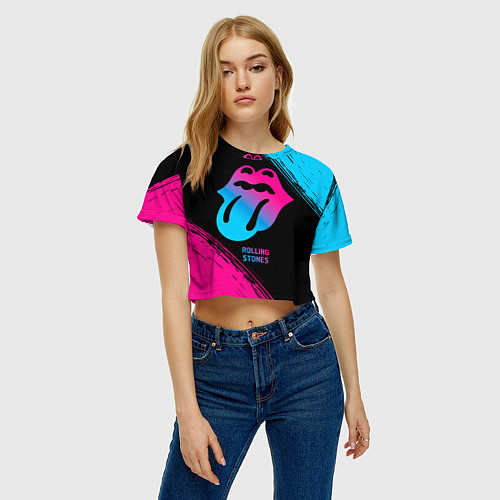 Женский топ Rolling Stones - neon gradient / 3D-принт – фото 3