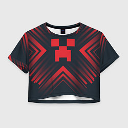 Футболка 3D укороченная женская Красный символ Minecraft на темном фоне со стрелка, цвет: 3D-принт