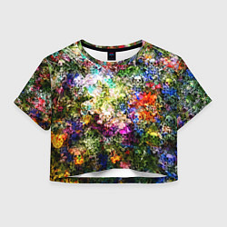 Футболка 3D укороченная женская Цветы на черепах, цвет: 3D-принт