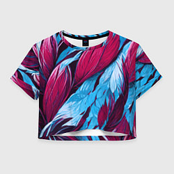 Футболка 3D укороченная женская Яркие экзотические перья, цвет: 3D-принт