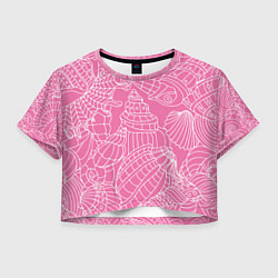 Футболка 3D укороченная женская Океанские ракушки - паттерн, цвет: 3D-принт