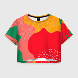 Футболка 3D укороченная женская Разноцветные кляксы, цвет: 3D-принт