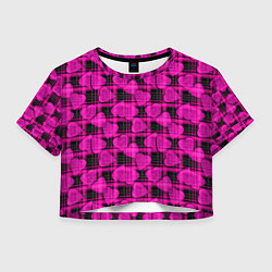 Футболка 3D укороченная женская Black and pink hearts pattern on checkered, цвет: 3D-принт