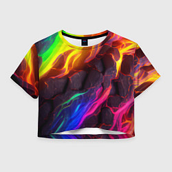 Футболка 3D укороченная женская Neon rainbow lava, цвет: 3D-принт