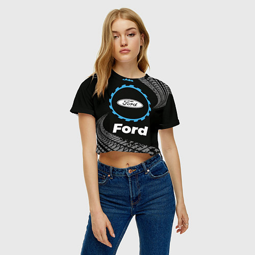 Женский топ Ford в стиле Top Gear со следами шин на фоне / 3D-принт – фото 3