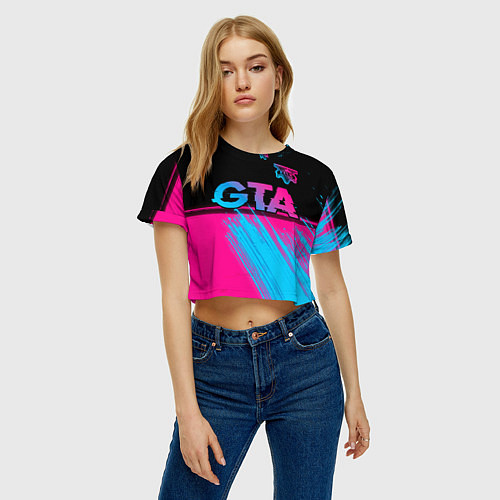 Женский топ GTA - neon gradient: символ сверху / 3D-принт – фото 3