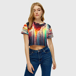 Футболка 3D укороченная женская Яркие светящиеся осколки, цвет: 3D-принт — фото 2