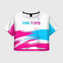 Футболка 3D укороченная женская Pink Floyd neon gradient style: символ сверху, цвет: 3D-принт