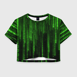 Футболка 3D укороченная женская Двоичный код зеленый, цвет: 3D-принт