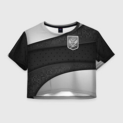 Футболка 3D укороченная женская Черно-белый герб России, цвет: 3D-принт