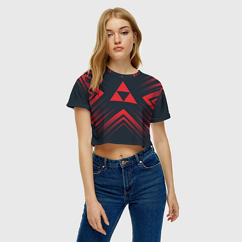 Женский топ Красный символ Zelda на темном фоне со стрелками / 3D-принт – фото 3