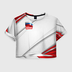 Футболка 3D укороченная женская Red & white флаг России, цвет: 3D-принт