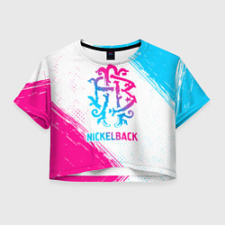 Футболка 3D укороченная женская Nickelback neon gradient style, цвет: 3D-принт