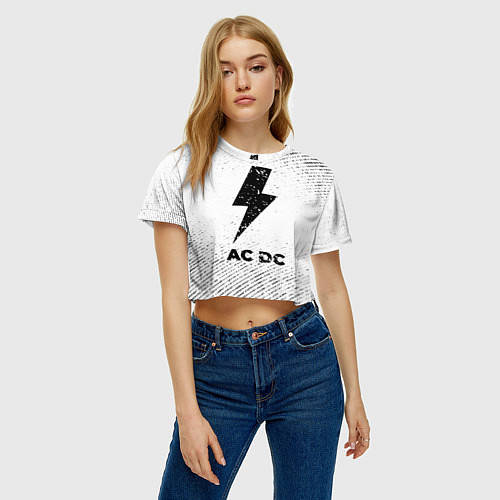 Женский топ AC DC с потертостями на светлом фоне / 3D-принт – фото 3