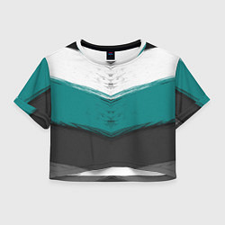 Футболка 3D укороченная женская Абстрактный полосатый серо-бирюзовый узор, цвет: 3D-принт
