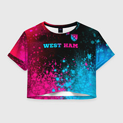 Футболка 3D укороченная женская West Ham - neon gradient: символ сверху, цвет: 3D-принт