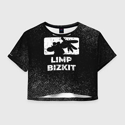 Футболка 3D укороченная женская Limp Bizkit с потертостями на темном фоне, цвет: 3D-принт