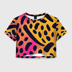 Футболка 3D укороченная женская Яркие пятнистые узоры, цвет: 3D-принт