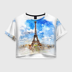 Футболка 3D укороченная женская Париж Эйфелева башня рисунок, цвет: 3D-принт