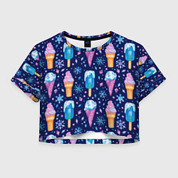 Футболка 3D укороченная женская Новогоднее мороженое, цвет: 3D-принт