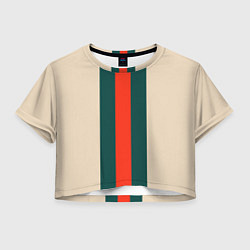 Футболка 3D укороченная женская Полосы триколор красный зеленый, цвет: 3D-принт