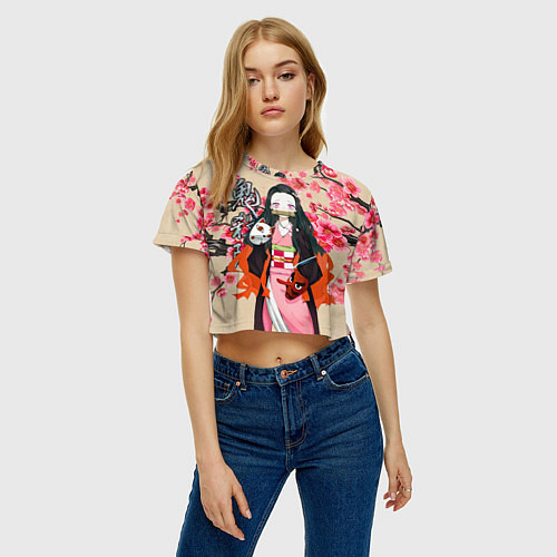 Женский топ Незуко Камадо под сакурой / 3D-принт – фото 3