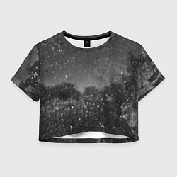 Футболка 3D укороченная женская Абстрактная тьма и следы белой краски, цвет: 3D-принт