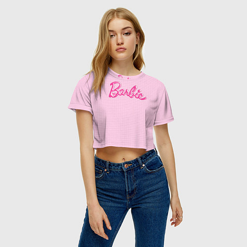 Женский топ Барби - логотип на клетчатом фоне / 3D-принт – фото 3