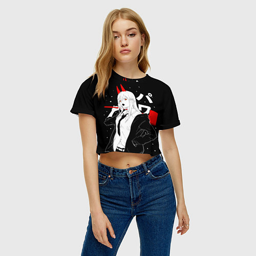 Женский топ Пауэр на черном фоне / 3D-принт – фото 3