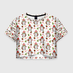 Футболка 3D укороченная женская Рождественские гномы с подарками, цвет: 3D-принт