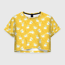 Футболка 3D укороченная женская Кролики на пшеничном поле, цвет: 3D-принт