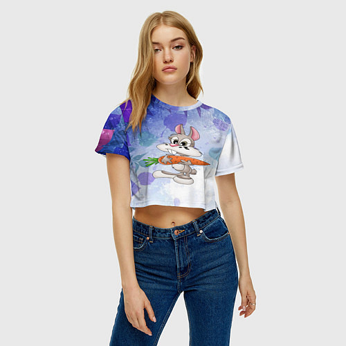Женский топ Зайка с морковкой и листья / 3D-принт – фото 3