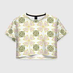 Футболка 3D укороченная женская Абстрактный цветок и ажурный орнамент, цвет: 3D-принт