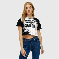 Футболка 3D укороченная женская Worlds okayest sailor - white, цвет: 3D-принт — фото 2