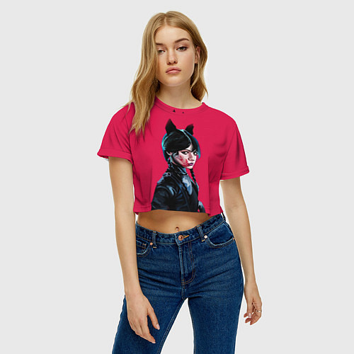 Женский топ Wednesday black kitty / 3D-принт – фото 3